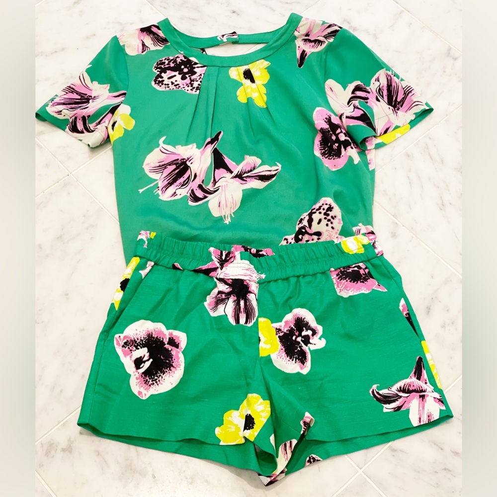 JCrew Green Floral Short Set Size XS